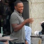 BERLIN, GERMANY - AUGUST 10: Actor Anthony Mackie sighted on the set of Captain America, Civil War at Potsdamer Platz on August 10, 2015 in Berlin, Germany. (Photo by Chad Buchanan/GC Images)
