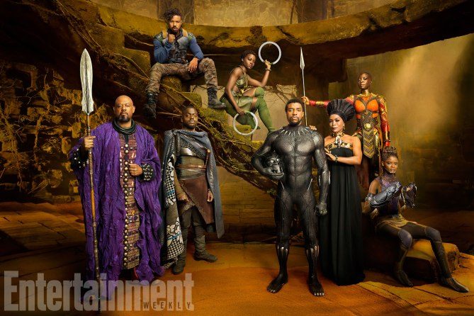Marvel Studios' BLACK PANTHER
Forest Whitaker as Zuri, Daniel Kaluuya as W'Kabi, Michael B. Jordan as Erik Killmonger, Lupita Nyong'o as Nakia, Chadwick Boseman as Black Panther/T'Challa, Angela Bassett as Ramonda, Danai Gurira as Okoye, and Letitia Wright as Shuri photographed exclusively for Entertainment Weekly by Kwaku Alston on March 18, 2017 in Atlanta, Georgia.
Kwaku Alston © 2017 MVLFFLLC. TM & © 2017 Marvel. All Rights Reserved.