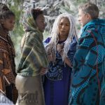 Marvel Studios' BLACK PANTHER
L to R: Shuri (Letitia Wright), Nakia (Lupita Nyong'o), Ramonda (Angela Bassett) and Everett K. Ross (Martin Freeman)
Credit: Matt Kennedy/©Marvel Studios 2018
