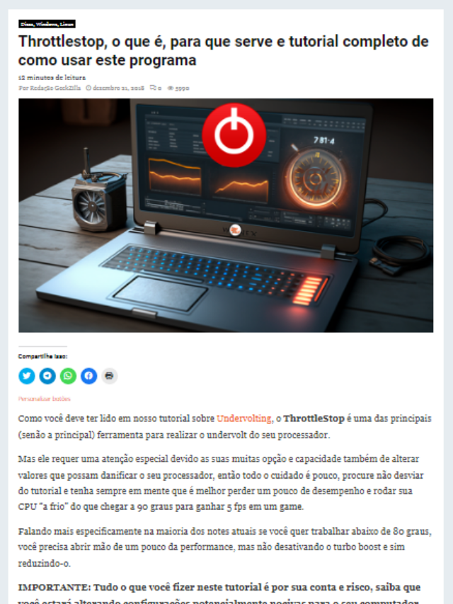 O que é ThrottleStop e Undervolt