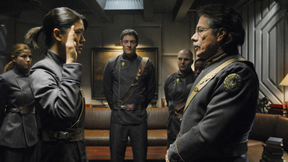 William Adama em cena da temporada 3 de Battlestar Galactica