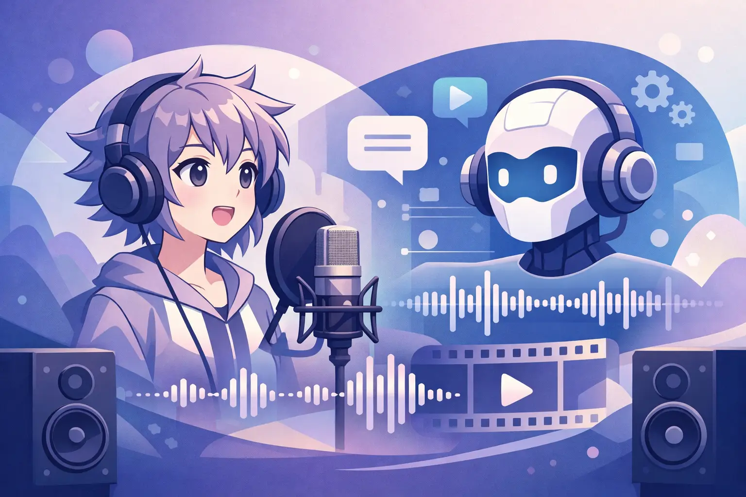 Dublagem de anime e IA - ilustração conceitual