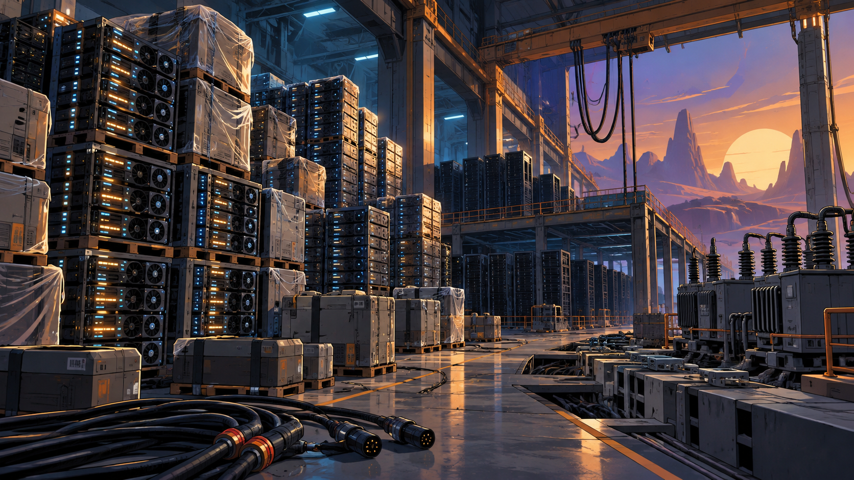 Ilustração de infraestrutura de GPUs em data center