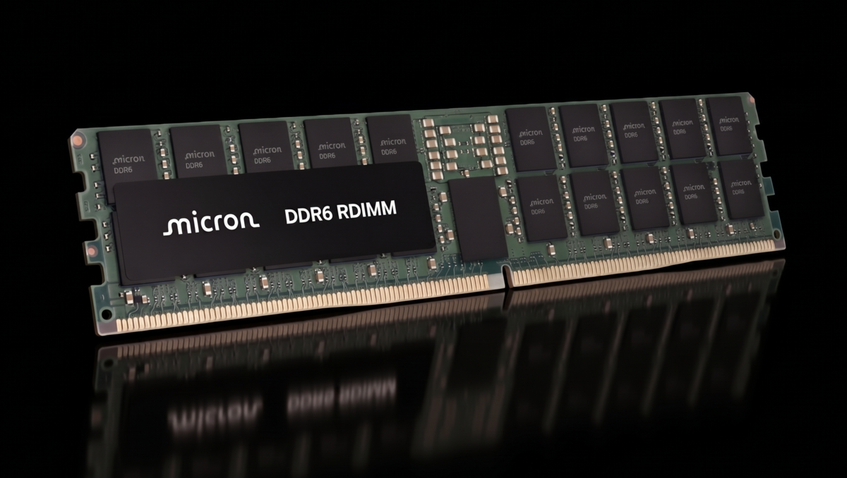 Módulo Micron DDR6 RDIMM apresentado em imagem de referência