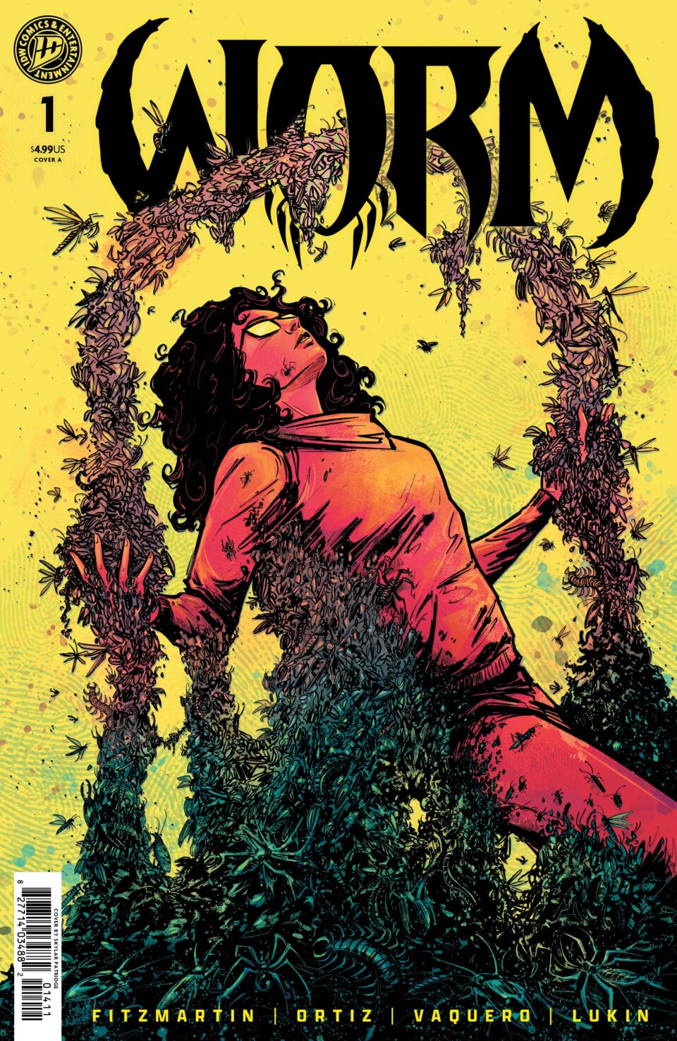 Capa oficial de Worm número 1 com Taylor Hebert e enxame de insetos